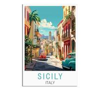 HYBFQXELL Sicily Italy Vintage Travel Poster Landscape 08x12inch(20x30cm) Canvas Art Posters And Wall Art Pictures Prints Modern Family Bedroom Decor Posters