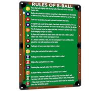HYBLOM Classic Game Room Wall Art Tin Poster for Billiards Lovers - Vintage Rules Of 8-Ball Metal Sign, Retro Club, Billiards Room & Man Cave Decor 8x12 Inches
