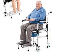 Hybodies Enlarged Rolling Shower Chair: 4-in-1 Bariatric Commode Chair for Elderly, Post-op, Adjustable Shower Wheelchair with Safety Locking Wheels & Anti-tilt Footrest, Heavy Duty 250lbs
