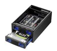 Hybrid 1*3.5 HDD+3*M.2 NVMe Enclosure with Fan for 2.5/3.5" SATA HDD/SSD, M Key/B+M Key 2230/42/60/80/110 M.2 SSD, USB A/C 3.2 Gen 2 Cable, Hard Drive Enclosure Support Hot Swappable, 46TB