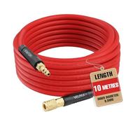 Hybrid Air Hose, 9.5mm I.D. x 15mm O.D. by 10m, 300 PSI Working Pressure, PVC & Brass Hybrid Construction with Bend Restrictors on Both Ends and 1/4" BSP Brass Fittings (Red)