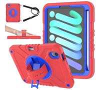 Hybrid Case for iPad Mini 7 A17 Pro 2024/ iPad Mini 6 2021 8.3 Inch 7th/6th Gen. (A2995/A2996/A2567/A2568/A2569) for Kids 360 Full Body Protective Stand Case with Hand Shoulder Strap Red/Blue