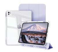 Hybrid Case for iPad Pro 11 inch Case M5/M4 (2025/2024) with Pencil Holder, Detachable Sliding Cover with Clear Hard Back Shell Auto Wake/Sleep Support Pencil Pro Wireless Charging, Purple