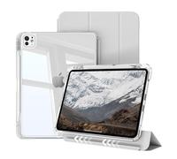 Hybrid Case for iPad Pro 11 inch Case M5/M4 (2025/2024) with Pencil Holder, Detachable Sliding Cover with Clear Hard Back Shell Auto Wake/Sleep Support Pencil Pro Wireless Charging, Light Gray