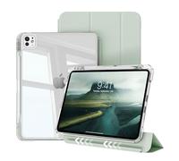 Hybrid Case for iPad Pro 11 inch Case M5/M4 (2025/2024) with Pencil Holder, Detachable Sliding Cover with Clear Hard Back Shell Auto Wake/Sleep Support Pencil Pro Wireless Charging, Light Green