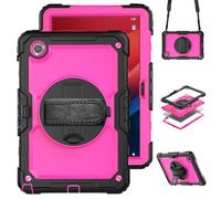 Hybrid Case for Lenovo Tab M10 Plus 3rd Gen 10.6 Tablet with Built-in Screen Protector 360 Rotating Hand Strap/Shoulder Strap/Kickstand Heavy Duty Shockproof Rugged Cover for Kids Deep Pink