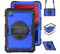 Hybrid Case for Lenovo Tab M10 Plus 3rd Gen 10.6 Tablet with Built-in Screen Protector 360 Rotating Hand Strap/Shoulder Strap/Kickstand Heavy Duty Shockproof Rugged Cover for Kids Navy Blue