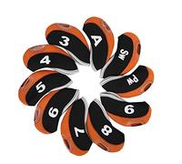 Hybrid Club Head Cover, 10Pcs Waterproof Club Iron Head Covers Putter Set Protector Case Golf Club Covers Club Head Covers Head Covers (Black&Orange)