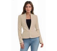 Hybrid & Company Women's Casual Work Office Elegant Open Front Premium Nylon Blazer Jacket, Jk1135-stone, M