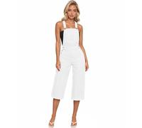 Hybrid & Company Womens Denim Bib Sleeveless Overalls Utility Rompers Capri Jumpsuit with Pockets, Qvj156998-white, S