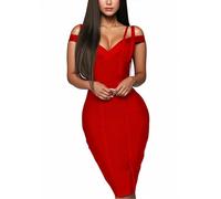 Hybrid & Company Womens Elegance V Neck Stretch Chic Bandage Dress, Drbd132-red, XL