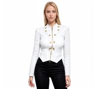 HyBrid & Company Women's Military Crop Stretch Gold Zip Up Blazer Jacket