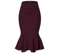 Hybrid & Company Womens Premium Nylon Ponte Stretch Office Fishtail Pencil Skirt High Waist Made in The USA Below Knee, Ksk45010-1073t-wine, XL