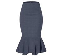 Hybrid & Company Womens Premium Nylon Ponte Stretch Office Fishtail Pencil Skirt High Waist Made in The USA Below Knee, Ksk45010-1073t-heathernavy, M
