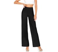 Hybrid & Company Womens Ultra Comfort Ponte Fabric Pull on Casual Wide Leg Pants, Black, XL