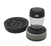 Hybrid Cookware Pan Scrub and Polish Cleaner Soap Dispensing Handle with Dual-Layer DuoPad & Drydock Tray. for use with Hybrid cookware of All Brands, and with Stainless Steel. Refillable & Ergonomic