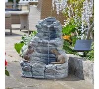 Hybrid Powered Otter Falls Fountain - Solar & Battery Operated Hand Painted Resin Cascading Water Feature - H54 X W44.5 X D39Cm