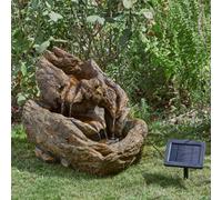 Hybrid Powered Wychwood Falls Fountain - Solar & Battery Operated Wood Effect Cascading Water Feature - H45 X W58 X D38Cm