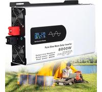 Hybrid Solar Inverter 5000W-12000W, 12-96V DC to 110V/220V AC Split Phase, Pure Sine Wave with Display for Autos and Trucks