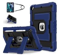 Hybrid Tough Case for iPad 10.2 inch, iPad 9th/8th/7th Generation 2021/2020/2019 Cover Fully-Body Shockproof Kiddie Cover with Crossbody Nylon Strap/Built-in Stand for Boys & Girls, Navy Blue