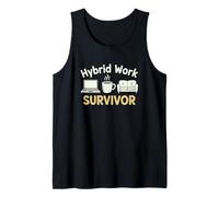 Hybrid Work Survivor Laptop Office Humor Corporate Graphic Tank Top