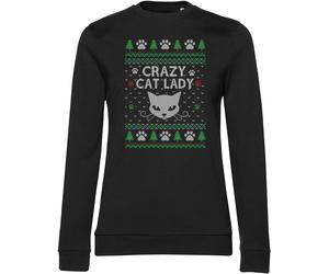 Hybris Damen Pullover Crazy Cat Lady Christmas Pattern Girly Sweatshirt HY-53-CA