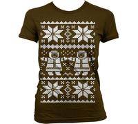 Hybris Retro X-Mas Knit Pattern Girly T-Shirt Damen Brown