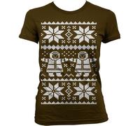 Hybris Retro X-Mas Knit Pattern Girly T-Shirt Damen Brown