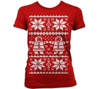 Hybris Retro X-Mas Knit Pattern Girly T-Shirt Damen Red