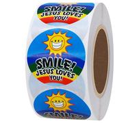 Hybsk Jesus Loves You Stickers for Items Gift Stickers Smile Stickers 1.5" Round 500 Labels Per Roll
