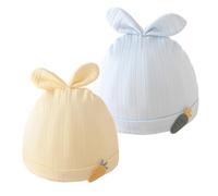 Hybursky 2 Pcs Newborn Baby Hats, Cotton Infant Beanie Hat Cartoon Carrot Pattern and Ears Double Layered Baby Cap, Soft Hospital Nursing Hat for Boys Girls Unisex 0-6 Months (2 Size)