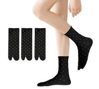 Hybursky 3 Pairs Tabi Socks for Flip Flops Women Japanese Split Toe Calf Socks Casual Knit Sock for Ladies Girls(Black)