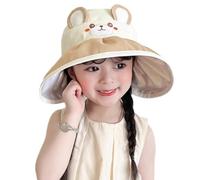 Hybursky Cute Kids Sun Visor Hat, Kawaii Cartoon Animal Breathable Quick Dry Topless Children Sunhat Wide Brim Adjustable Roll Up Summer Hat UV Protection Outdoor Activity Foldable Beach Cap (Khaki)