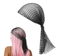 Hybursky Fishnet Headband with Rhinestone Hollow Out Glitter Sequins Head Scarf Veil Cap Elastic Nightclub Headwrap Headpiece Turban Caps Hair Accessories for Women Girls(Black)
