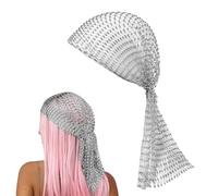 Hybursky Fishnet Headband with Rhinestone Hollow Out Glitter Sequins Head Scarf Veil Cap Elastic Nightclub Headwrap Headpiece Turban Caps Hair Accessories for Women Girls(Silver)