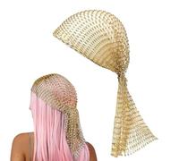 Hybursky Fishnet Headband with Rhinestone Hollow Out Glitter Sequins Head Scarf Veil Cap Elastic Nightclub Headwrap Headpiece Turban Caps Hair Accessories for Women Girls(Gold)