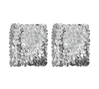 Hybursky Glitter Wrist Cuffs for Women Shiny Sequin Wristbands Fancy Dress Elastic Sparkly Wrist Strap for 80s Party Disco Party Stage Performance Costume Decoration Accessories(Silver)