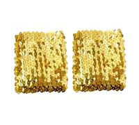 Hybursky Glitter Wrist Cuffs for Women Shiny Sequin Wristbands Fancy Dress Elastic Sparkly Wrist Strap for 80s Party Disco Party Stage Performance Costume Decoration Accessories(Gold)