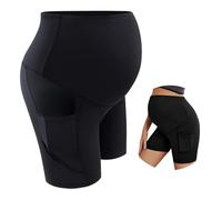 Hybursky Maternity Gym Shorts with Belly Support Maternity Yoga Short Leggings Workout Shorts with Pockets Pregnancy Activewear for Women Running Yoga, Black/L