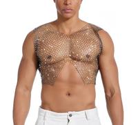Hybursky Men's Fishnet Crop Top Sexy Glitter Vest See Through Sleeveless Shirts V Neck Hollow Out Split Muscle Tank Tops Novelty Party Clubwear Music Festivals Rave Outfits, Black/L