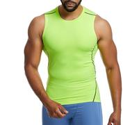 Hybursky Men's Gym Tank Tops, Breathable Quick Dry Vest Top Workout Sleeveless T-Shirt Athletic Muscle Bodybuilding Compression Shirts Training Running Fitness Sport Tanktop (Neon Green-L)