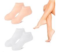 Hybursky Moisturizing Socks for Women and Men 2 Pairs Silicone Gel Socks Overnight Spa Socks Silicone Heel Sock for Repairing Dry Feet Cracked Heel and Softening Rough Skin (Nude+White, S)