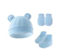 Hybursky Newborn Baby Beanie Hat and Gloves Socks 3 Pack Cotton Newborn Hospital Nursing Hats Accessories for Infant Boys Girls Unisex 0-6 Months(Blue)