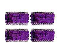 Hybursky Sequin Wrist Cuffs 4PCS Sparkly Shiny Glitter Wristbands Fancy Dress Elastic Sequin Wrist Strap for 80s Costume Party Disco Party Stage Performance Costume Decoration Accessories(Purple)
