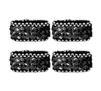 Hybursky Sequin Wrist Cuffs 4PCS Sparkly Shiny Glitter Wristbands Fancy Dress Elastic Sequin Wrist Strap for 80s Costume Party Disco Party Stage Performance Costume Decoration Accessories(Black)