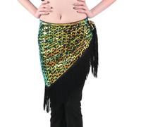 Hybursky Shiny Sequins Tassel Skirt Sparkly Belly Dance Hip Scarf Belly Dancing Skirt Wrap Hula Latin Dance Fringe Hip Belt for Women Girls Festival Performance Rave Party Dancewear (Colorful)