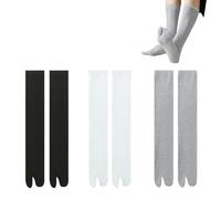 Hybursky Tabi Flip Flop Socks for Men Women 3 Pairs Cotton Japanese Split Toe Socks Mid-calf Length Elastic Unisex Shinobu Cosplay Extra Sock(Black+Grey+White)