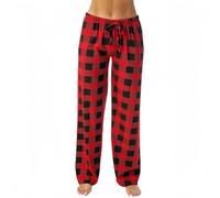 Hybursky Women's Pyjama Bottoms Casual Plaid Lounge Pants Comfy Checked Sleep Pants Drawstring Pj Bottoms for Ladies Loungewear Nightwear(Red/M)