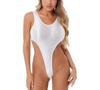 Hybursky Women's Shiny Glossy Leotard, Sleeveless U Neck High Cut Thong Gymnastics Bodysuit, Low Back Solid Sparkle Dance Jumpsuit, Slim Fit One Piece Leotard for Training Swimwear Yoga Gym Workout