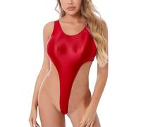 Hybursky Women's Shiny Glossy Leotard, Sleeveless U Neck High Cut Thong Gymnastics Bodysuit, Low Back Solid Sparkle Dance Jumpsuit, Slim Fit One Piece Leotard for Training Swimwear Yoga Gym Workout